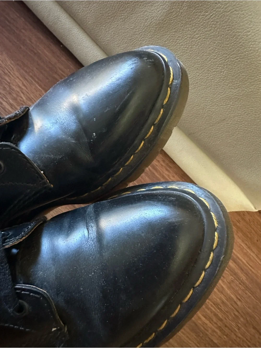 Dr. Martens Black  Lace-Up Boots with Yellow Stitching Sz 7